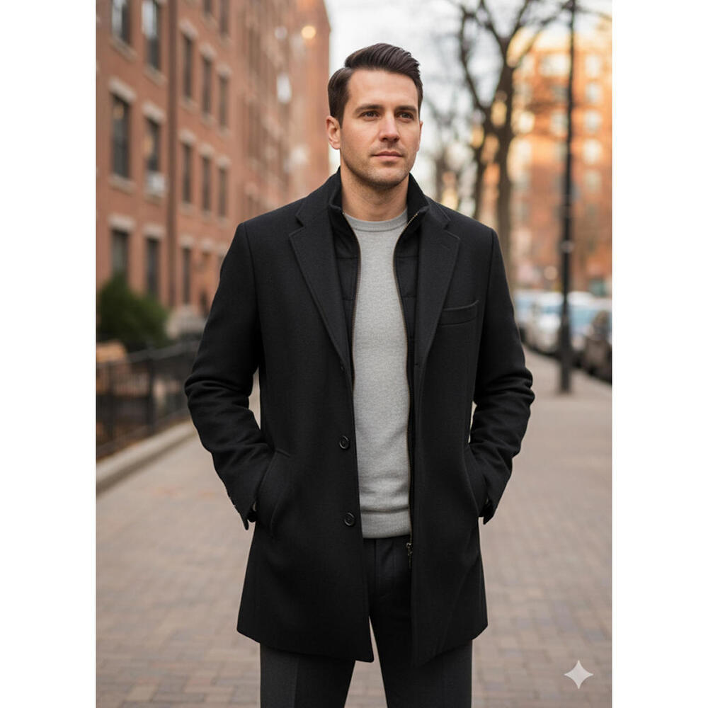 MODA SPIGA Men's Black Pea Coat Outerwear 42R NWOT $500